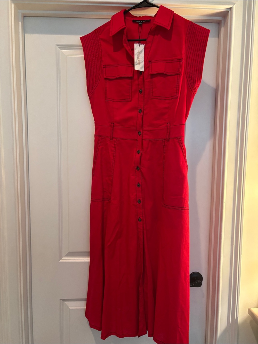 Strut & Bolt Button-Front Sleeveless Midi Dress in Red